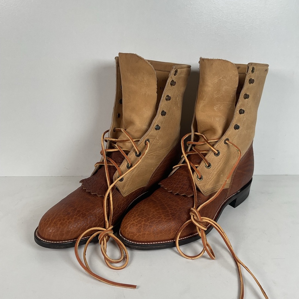 Vintage Justin Apache Bullhide Packer Boots | USA Made | Lace Up | Men’s 9 D